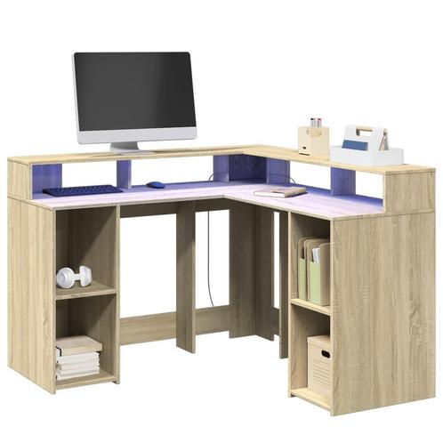 vidaXL Bureau met LED-verlichting 130x130x91 cm hout sonoma, Huis en Inrichting, Bureaus, Nieuw, Verzenden