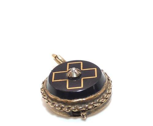 Zonder Minimumprijs - Hanger - 9 kt. Geel goud Onyx -, Sieraden, Tassen en Uiterlijk, Antieke sieraden