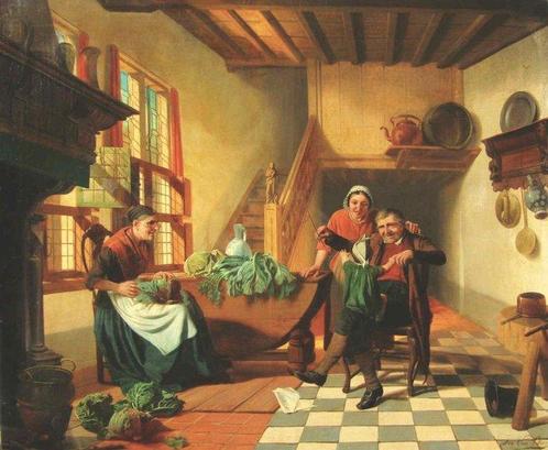 Jos van Bree (1784-1859) - Familie in keukeninterieur, Antiek en Kunst, Kunst | Schilderijen | Klassiek