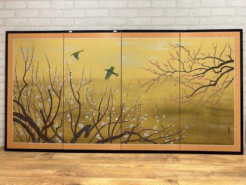 Kamerscherm - Hout, Textiel, Zijde - Japan - Bybu, Antiek en Kunst, Antiek | Overige Antiek