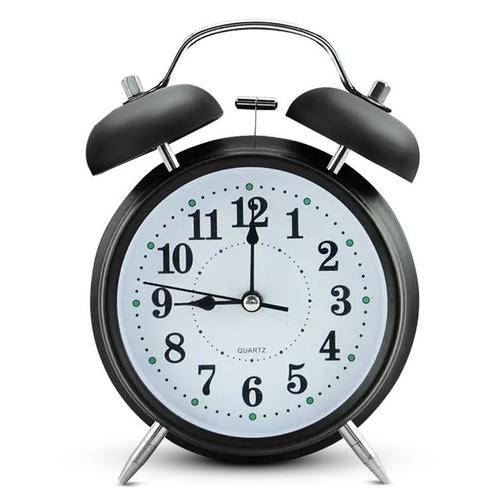 IvoQ Zwarte Klassieke Wekker - Dubbele Bel - Stil Alarm, Witgoed en Apparatuur, Wekkers, Analoog, Nieuw, Verzenden