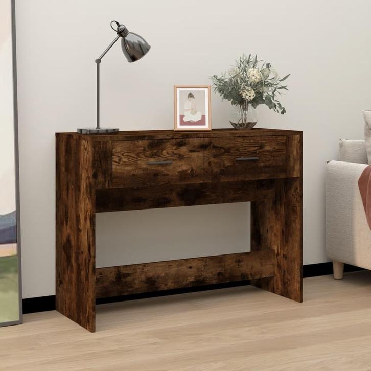 vidaXL Wandtafel 100x39x75 cm bewerkt hout gerookt, Huis en Inrichting, Tafels | Salontafels, 100 tot 150 cm, Nieuw, Overige houtsoorten