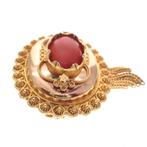 Vintage/antiek gouden broche van filigrain techniek met b..., Sieraden, Tassen en Uiterlijk, Broches, Gebruikt, Overige kleuren