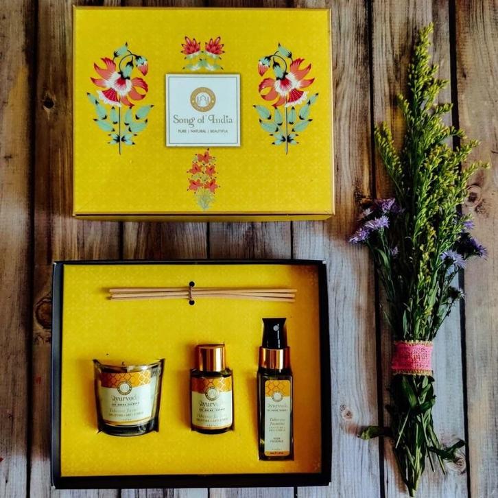 Song of India - Ayurveda Gift Box met geurstokjes, geurkaars, Huis en Inrichting, Woonaccessoires | Overige, Ophalen of Verzenden