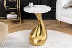Ronde bijzettafel TEAR 60cm goud wit met marmeren tafelblad, Huis en Inrichting, Ophalen of Verzenden, Nieuw