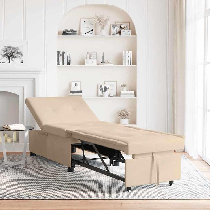 vidaXL Slaapbank met kussen Crème 67 x 194 x 82 cm, Huis en Inrichting, Banken | Bankstellen, Nieuw, 150 tot 200 cm, Stof, Verzenden