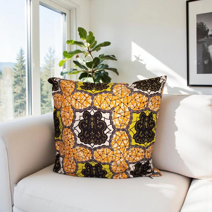 Afrikaans kussen | Geel - Sierkussen 50x50 - 100% Katoen - P, Huis en Inrichting, Woonaccessoires | Kussens, Nieuw, Ophalen of Verzenden