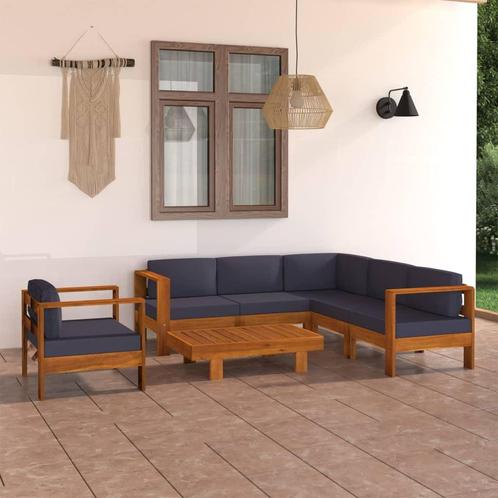 vidaXL 7-delige Loungeset met donkergrijze kussens, Tuin en Terras, Tuinsets en Loungesets, Loungeset, Nieuw, Hardhout, Verzenden