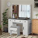 Landelijke make-uptafel met verlichte spiegel, lades en kruk, Verzenden, Nieuw