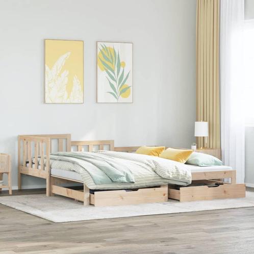 vidaXL Slaapbank met onderschuifbed en lades zonder matras, Huis en Inrichting, Slaapkamer | Bedden, 90 cm, 200 cm, Bruin, Eenpersoons