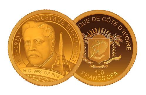 Kleinste goud 100e overlijdens dag Gustave Eiffel, Postzegels en Munten, Munten en Bankbiljetten | Verzamelingen, Verzenden