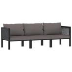 vidaXL Driezitsbank met kussens poly rattan antraciet, Verzenden, Nieuw, Rotan