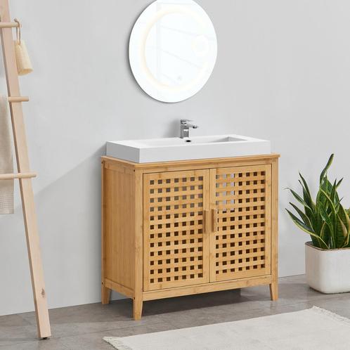 [en.casa] Wastafelonderkast Ingmarsö bamboe 60x67x30 cm hout, Doe-het-zelf en Verbouw, Sanitair, Nieuw, Verzenden