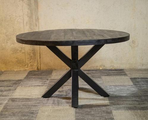Ronde mango eettafel Zwart Black Spider Ø130 cm |, Huis en Inrichting, Tafels | Eettafels, Nieuw, Ophalen of Verzenden