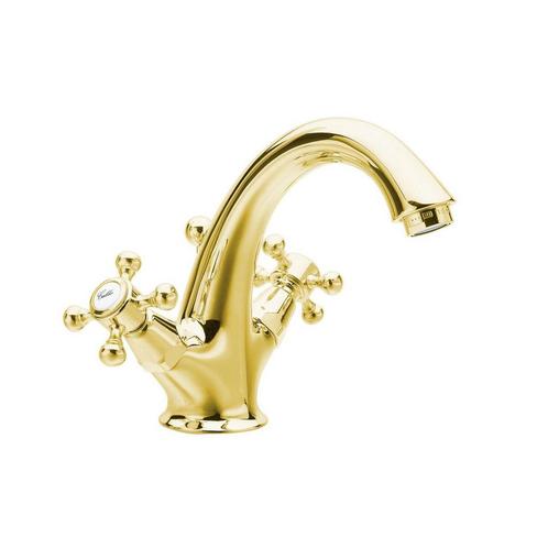 Wastafelmengkraan Sapho Antea 2-knop Uitloop 12 cm Goud, Doe-het-zelf en Verbouw, Sanitair, Kraan, Nieuw, Ophalen of Verzenden
