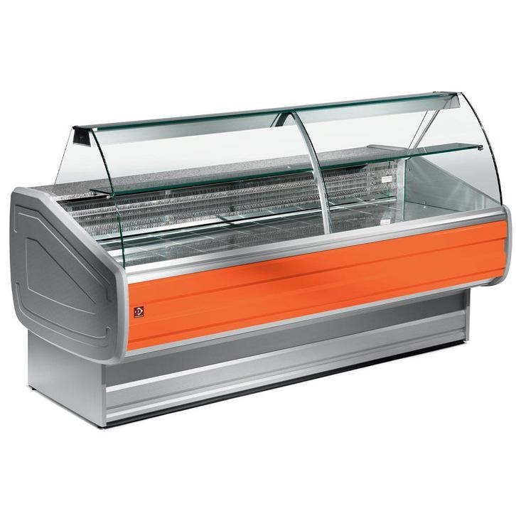 Gekoelde vitrinetoonbank gebogen ruit, geventileerd, met res, Zakelijke goederen, Horeca | Keukenapparatuur, Koelen en Vriezen