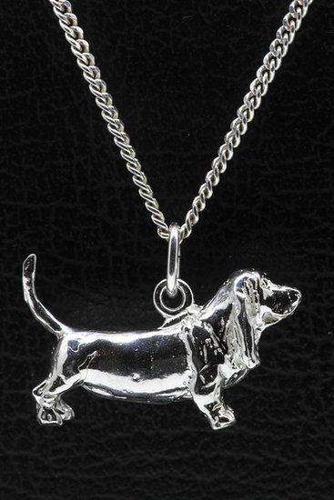 Zilveren Basset hound ketting hanger - groot, Sieraden, Tassen en Uiterlijk, Kettinghangers, Verzenden