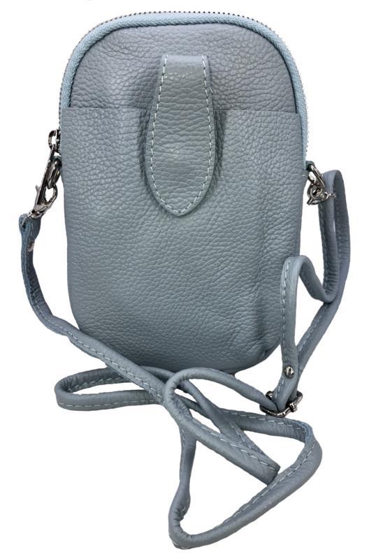 Leren telefoontasje Babyblauw met schouderband, Sieraden, Tassen en Uiterlijk, Tassen | Schoudertassen, Nieuw, Verzenden