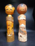 Beeldje, Vijf prachtige grote Vintage Kokeshi met tekeningen, Antiek en Kunst