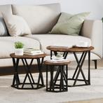 vidaXL Nesting Bijzettafels 3-delig Rookkleurig Eiken, Huis en Inrichting, Tafels | Salontafels, Verzenden, Rond, Nieuw, 50 tot 100 cm