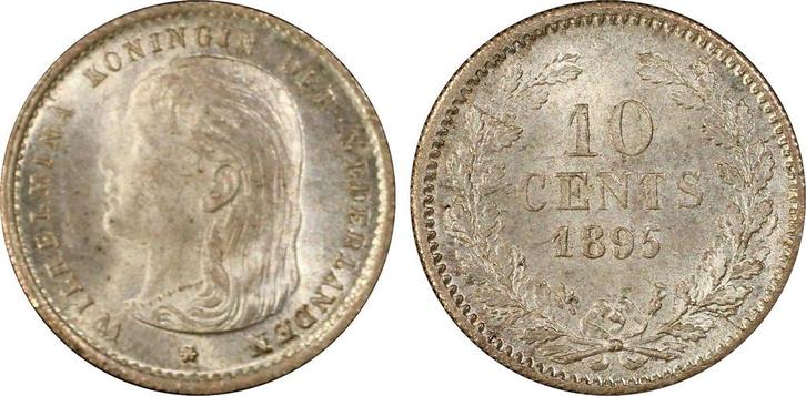 Koningin Wilhelmina 10 cent 1895 PCGS MS66 Ex. Lissner Coll., Postzegels en Munten, Munten | Nederland, Losse munt, 10 cent, Koningin Wilhelmina