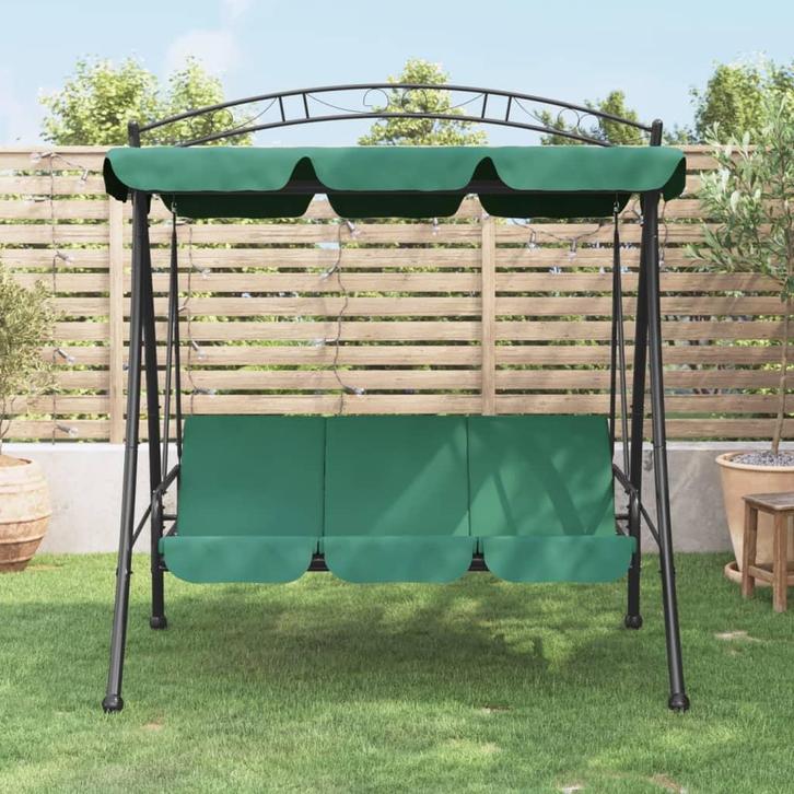 vidaXL Schommelbank met luifel 198 cm stof en staal groen, Tuin en Terras, Tuinbanken, Nieuw, Verzenden