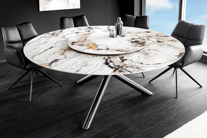 Ronde eettafel SPIN 150cm wit grijsbruin met 360° draaibaar, Huis en Inrichting, Tafels | Eettafels, Ophalen of Verzenden