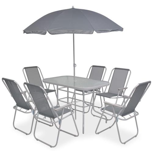 vidaXL 8-delige Tuinset staal en textileen grijs, Tuin en Terras, Tuinsets en Loungesets, Tuinset, Nieuw, 6 zitplaatsen, Textileen