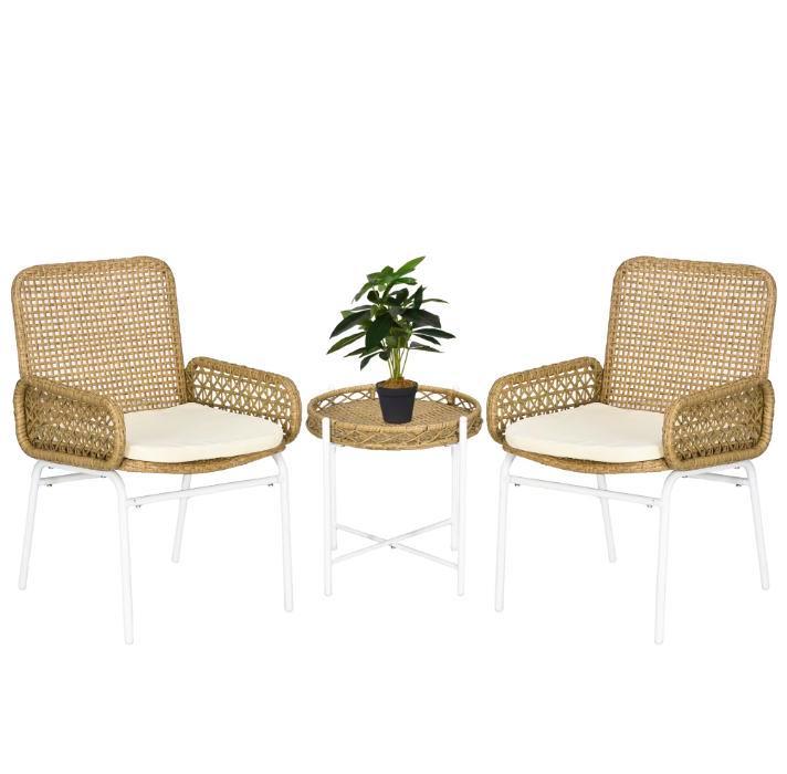 3-delige Outdoor Tuintafel en Stoelen Set - Rotan Design, Tuin en Terras, Tuinsets en Loungesets, Bijzettafel, Stoel, 2 zitplaatsen