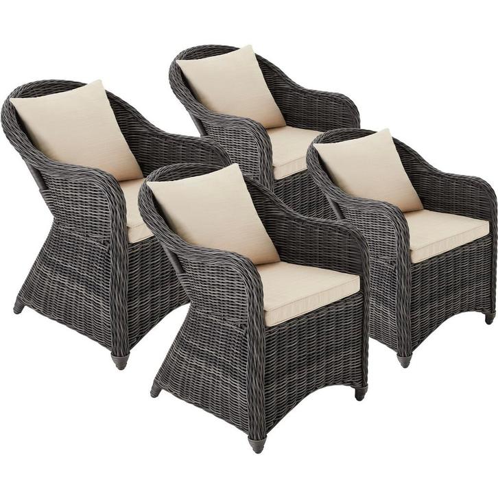 4 luxe wicker fauteuils met kussens - grijs, Tuin en Terras, Tuinsets en Loungesets, Verzenden