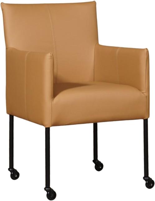 Bruine leren moderne kuipstoel - poot rond zwart met wiel -, Huis en Inrichting, Stoelen, Eén, Overige kleuren, Nieuw, Leer, Ophalen of Verzenden
