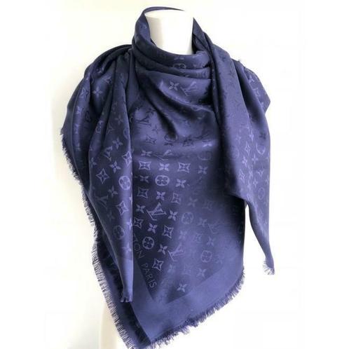 Louis Vuitton, blauwe zijden sjaal met monogram - Unique Designer Pieces