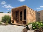 Luna Sauna met veranda | Knotty Red Cedar, 2-niveau hoekbank, Nieuw, Complete sauna, Ophalen of Verzenden, Fins of Traditioneel