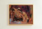 Kikker met gekleurd abstracte atmosfeer Olieverf schilderij, Minder dan 50 cm, Nieuw, Minder dan 50 cm, Schilderij