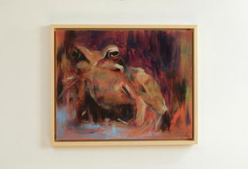 Kikker met gekleurd abstracte atmosfeer Olieverf schilderij