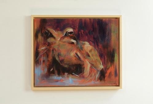 Kikker met gekleurd abstracte atmosfeer Olieverf schilderij, Huis en Inrichting, Woonaccessoires | Schilderijen, Tekeningen en Foto's