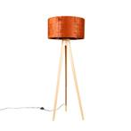 Vloerlamp hout met stoffen kap oranje 50 cm - Tripod Classic, Huis en Inrichting, Lampen | Vloerlampen, Nieuw, Overige materialen