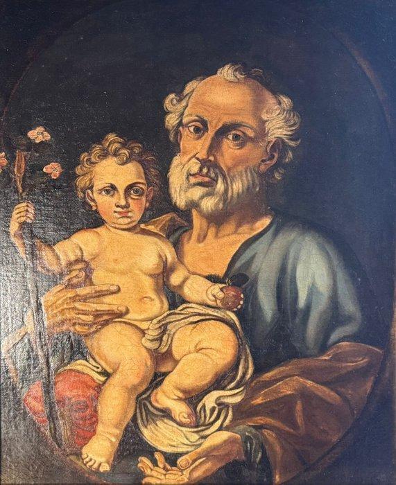 Italiaanse school (XVIII) - San Giuseppe Con Bambino Gesù, Antiek en Kunst, Kunst | Schilderijen | Klassiek