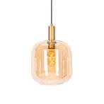 Design hanglamp zwart met messing en amber glas - Zuzanna, Huis en Inrichting, Lampen | Hanglampen, Nieuw, Glas, Design, 75 cm of meer