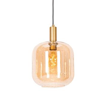 Design hanglamp zwart met messing en amber glas - Zuzanna beschikbaar voor biedingen