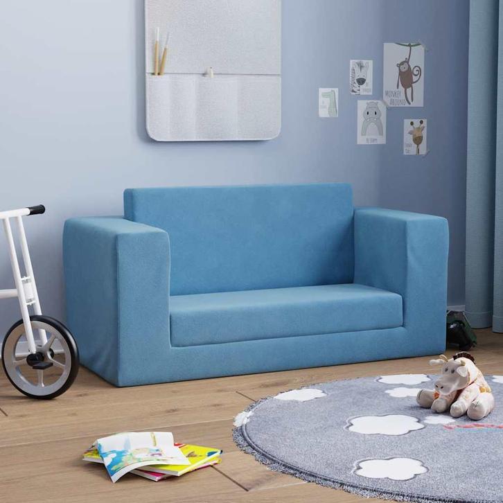 vidaXL Kinderslaapbank 2-zits zacht pluche blauw, Kinderen en Baby's, Kinderkamer | Overige Meubels, Nieuw, Verzenden