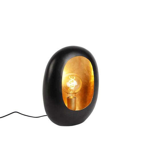 Design tafellamp zwart met gouden binnenkant 36 cm - Cova, Huis en Inrichting, Lampen | Tafellampen, Nieuw, Minder dan 50 cm