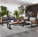 Tuin Loungeset 4-Delig – IJzer &amp; Hout, Met Kussens, Tuin en Terras, Verzenden, Nieuw, Bank, Tuinset