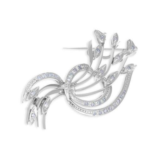 Broche - 18 karaat Witgoud - 0.31ct. tw. Diamant, Sieraden, Tassen en Uiterlijk, Antieke sieraden