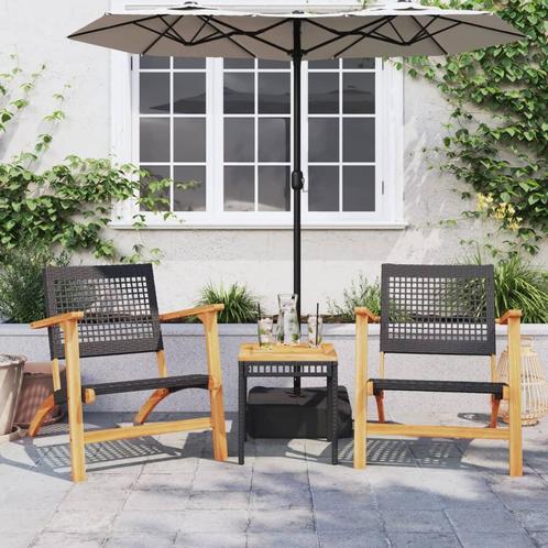 vidaXL 3-delige Bistroset poly rattan en massief acaciahout, Tuin en Terras, Tuinsets en Loungesets, Nieuw, Rotan, Verzenden