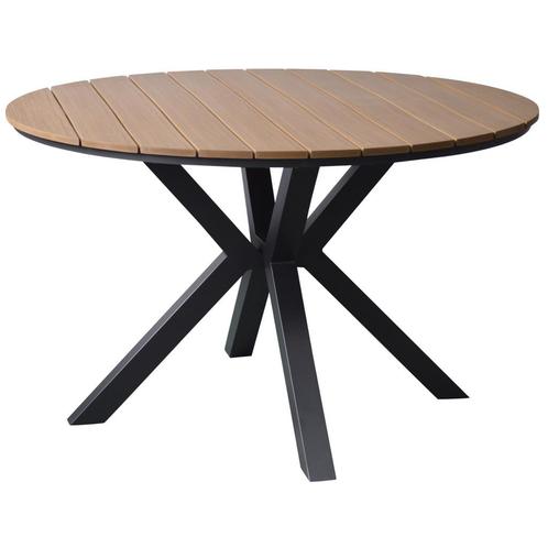Quincy dining tuintafel aluminium 120xH75 cm rond teak blad, Tuin en Terras, Tuintafels, Nieuw, Ophalen of Verzenden