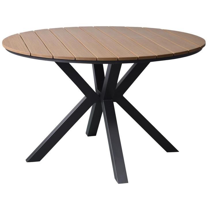 Quincy dining tuintafel aluminium 120xH75 cm rond teak blad, Tuin en Terras, Tuintafels, Nieuw, Ophalen of Verzenden