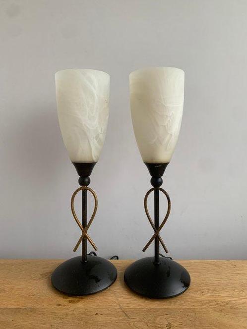 Tafellamp (2) - Decoratieve metalen tafel lamp gemarmerde, Antiek en Kunst, Curiosa en Brocante