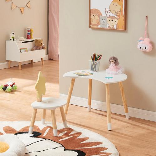 Kindertafelset Lallega met stoel wit geel en naturel [en.cas, Kinderen en Baby's, Kinderkamer | Tafels en Stoelen, Nieuw, Verzenden