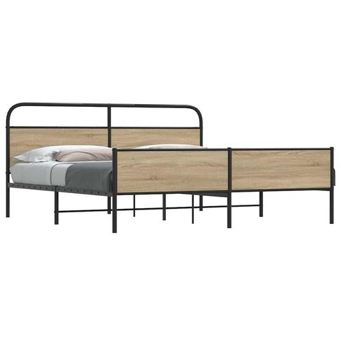vidaXL Bedframe zonder matras metaal gerookt eikenkleurig, Huis en Inrichting, Slaapkamer | Bedden, Overige maten, 200 cm, Bruin